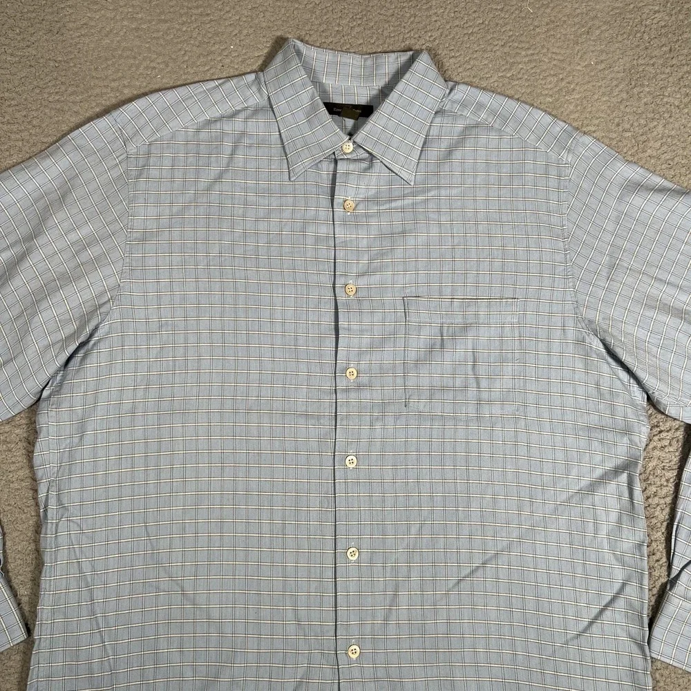 Ermenegildo Zegna Shirt Mens XL Blue Windowpane Lounge Button Up Pocket‎ Italy